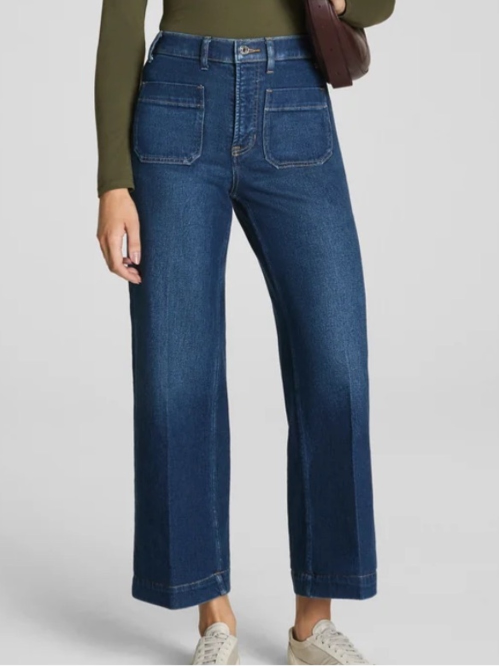 Spanx size large cropped wide leg jeans with patch pockets